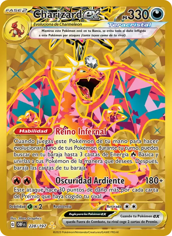 Charizard ex — Llamas Obsidianas 228 Spanish Pokémon card