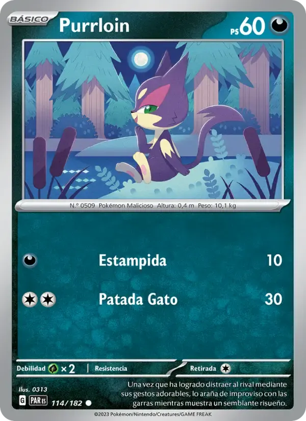 Purrloin — Brecha Paradójica 114 Spanish Pokémon card