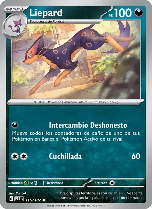 Liepard — Brecha Paradójica 115 Spanish Pokémon card