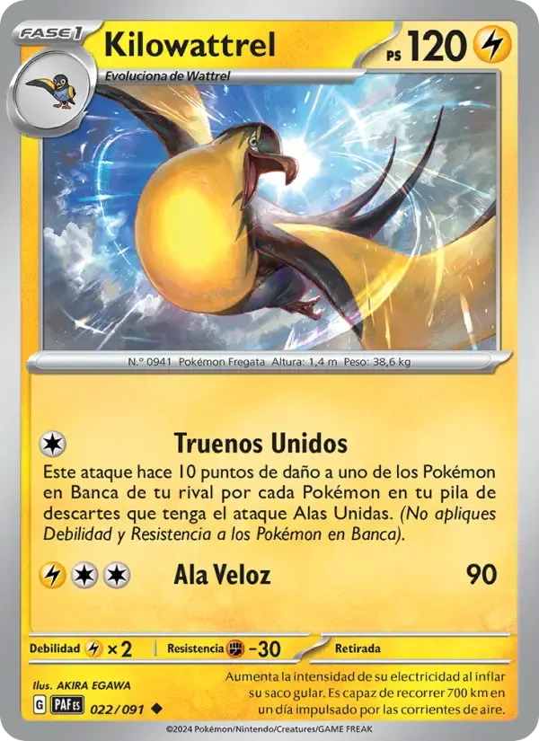 Kilowattrel — Destinos de Paldea 22 Spanish Pokémon card