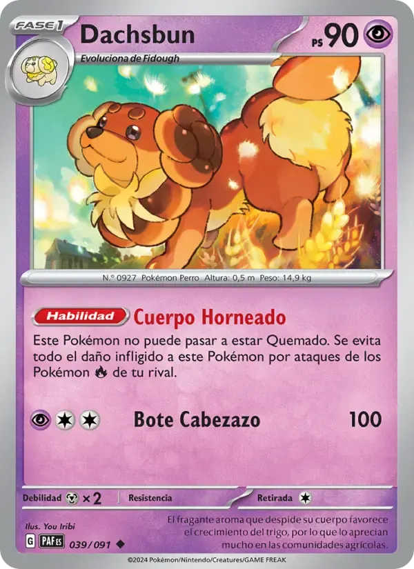 Dachsbun — Destinos de Paldea 39 Spanish Pokémon card