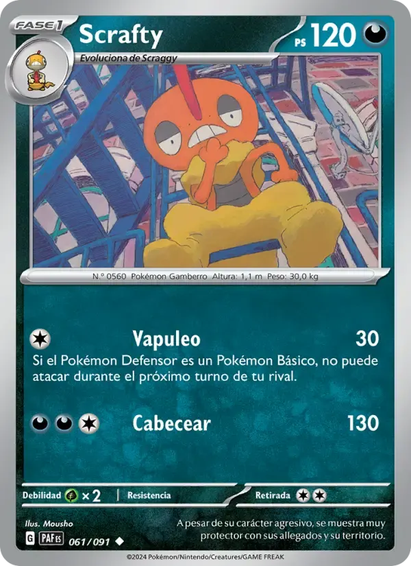 Scrafty — Destinos de Paldea 61 Spanish Pokémon card