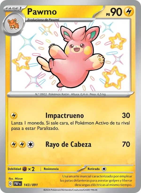 Pawmo — Destinos de Paldea 143 Spanish Pokémon card