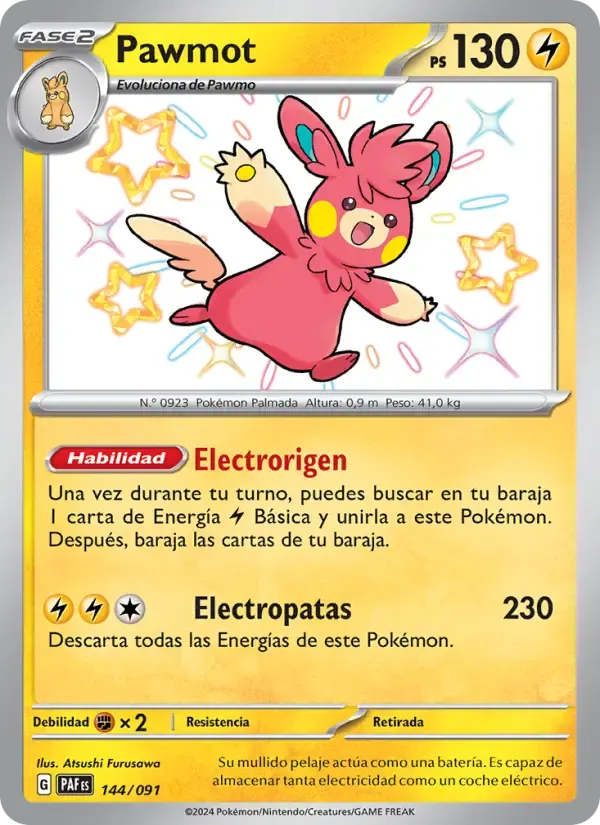 Pawmot — Destinos de Paldea 144 Spanish Pokémon card