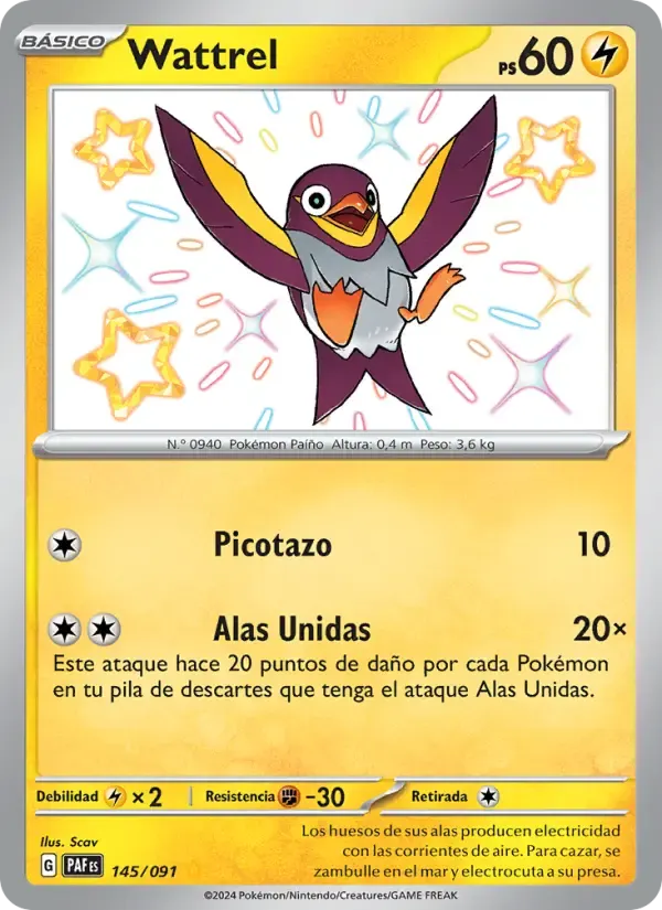 Wattrel — Destinos de Paldea 145 Spanish Pokémon card