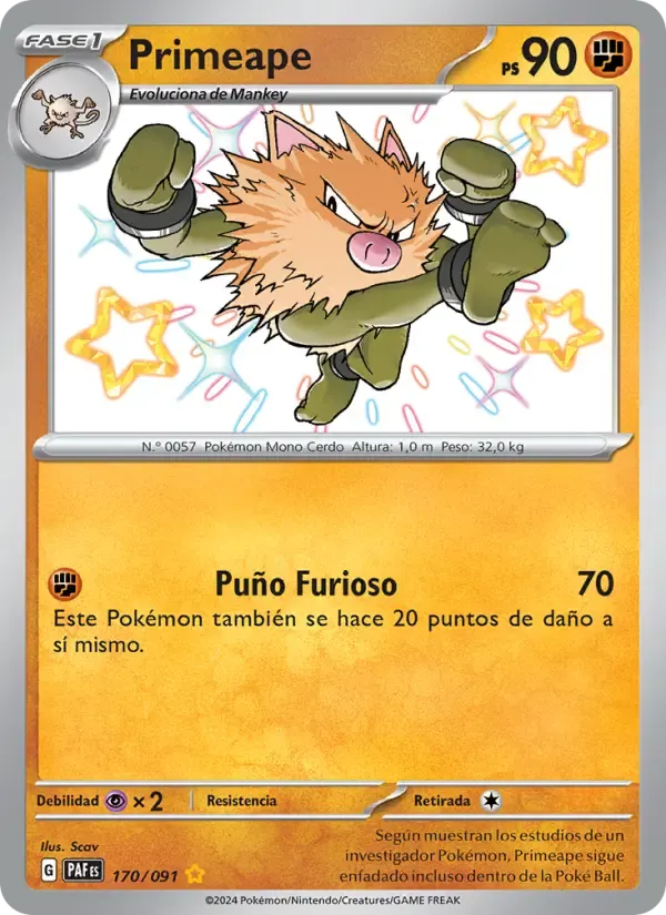 Primeape — Destinos de Paldea 170 Spanish Pokémon card