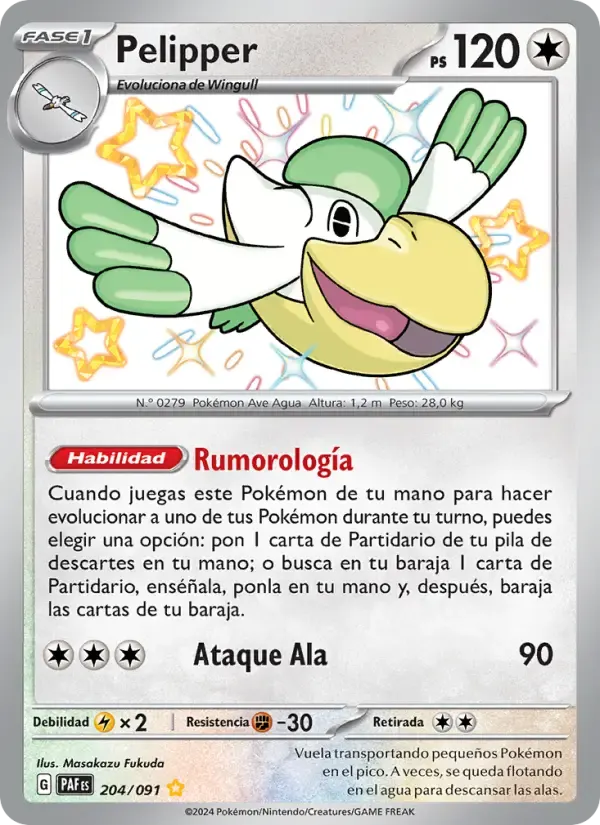 Pelipper — Destinos de Paldea 204 Spanish Pokémon card