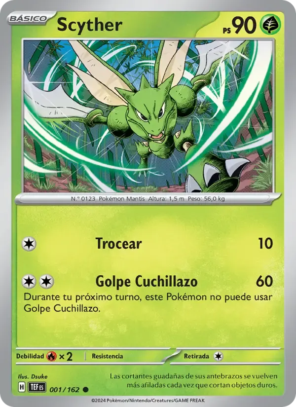 Scyther — Fuerzas Temporales 1 Spanish Pokémon card