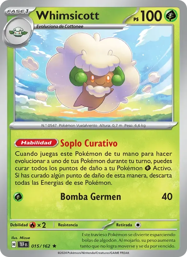 Whimsicott — Fuerzas Temporales 15 Spanish Pokémon card