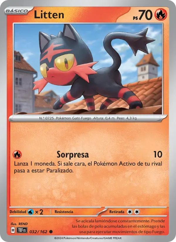 Litten — Fuerzas Temporales 32 Spanish Pokémon card