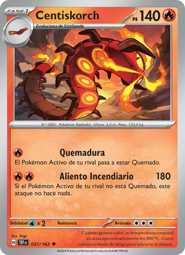 Centiskorch — Fuerzas Temporales 37 Spanish Pokémon card