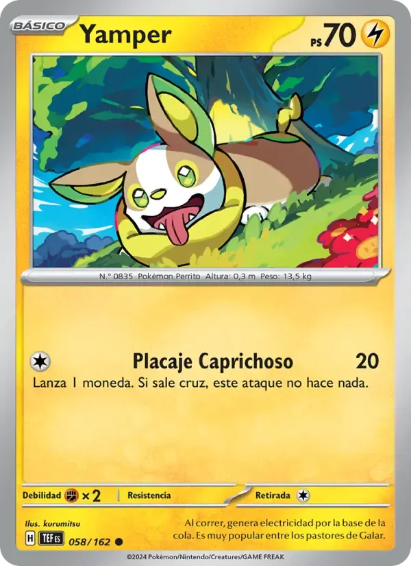Yamper — Fuerzas Temporales 58 Spanish Pokémon card