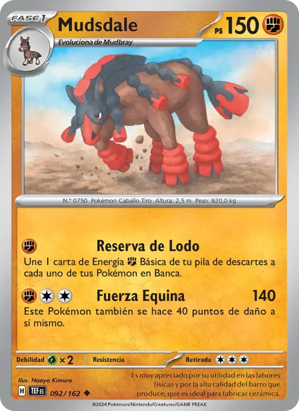 Mudsdale — Fuerzas Temporales 92 Spanish Pokémon card