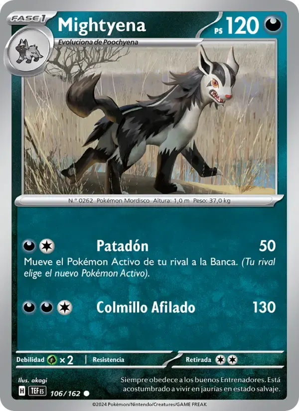Mightyena — Fuerzas Temporales 106 Spanish Pokémon card