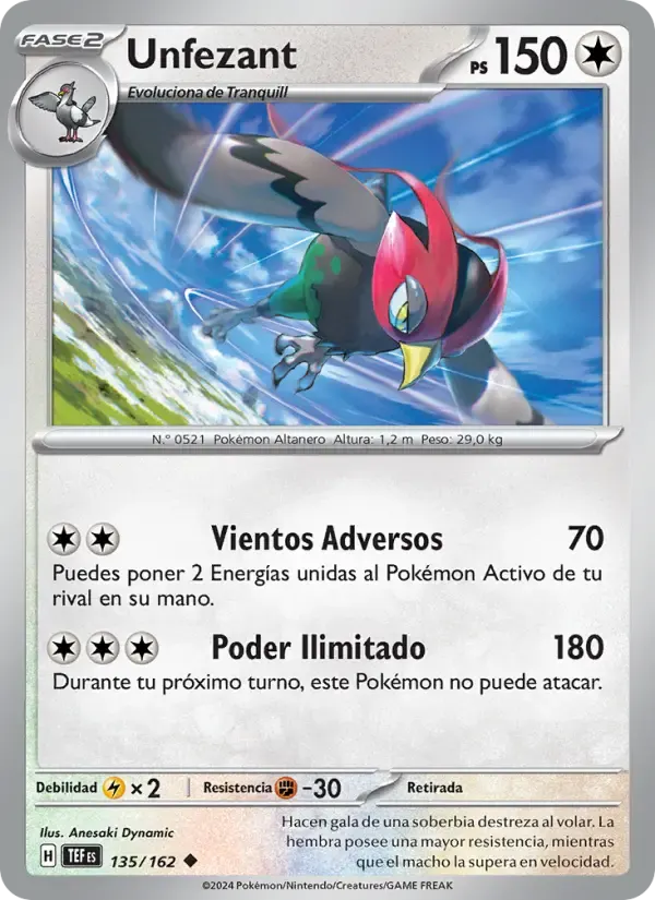 Unfezant — Fuerzas Temporales 135 Spanish Pokémon card