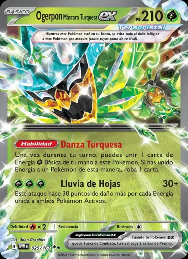 Ogerpon Máscara Turquesa ex — Mascarada Crepuscular 25 Spanish Pokémon card