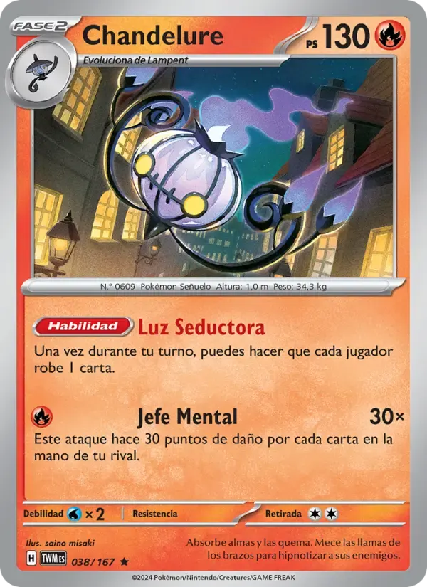 Chandelure — Mascarada Crepuscular 38 Spanish Pokémon card