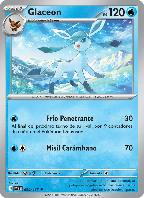 Glaceon — Mascarada Crepuscular 54 Spanish Pokémon card