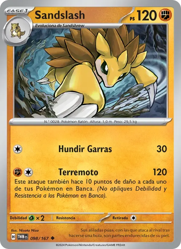 Sandslash — Mascarada Crepuscular 98 Spanish Pokémon card