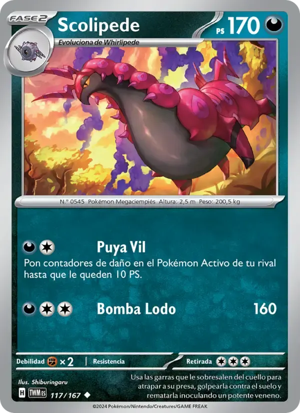 Scolipede — Mascarada Crepuscular 117 Spanish Pokémon card