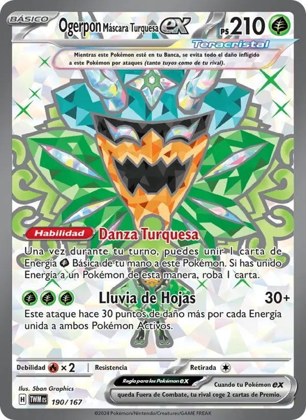 Ogerpon Máscara Turquesa ex — Mascarada Crepuscular 190 Spanish Pokémon card