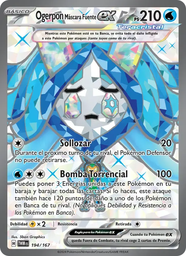 Ogerpon Máscara Fuente ex — Mascarada Crepuscular 194 Spanish Pokémon card