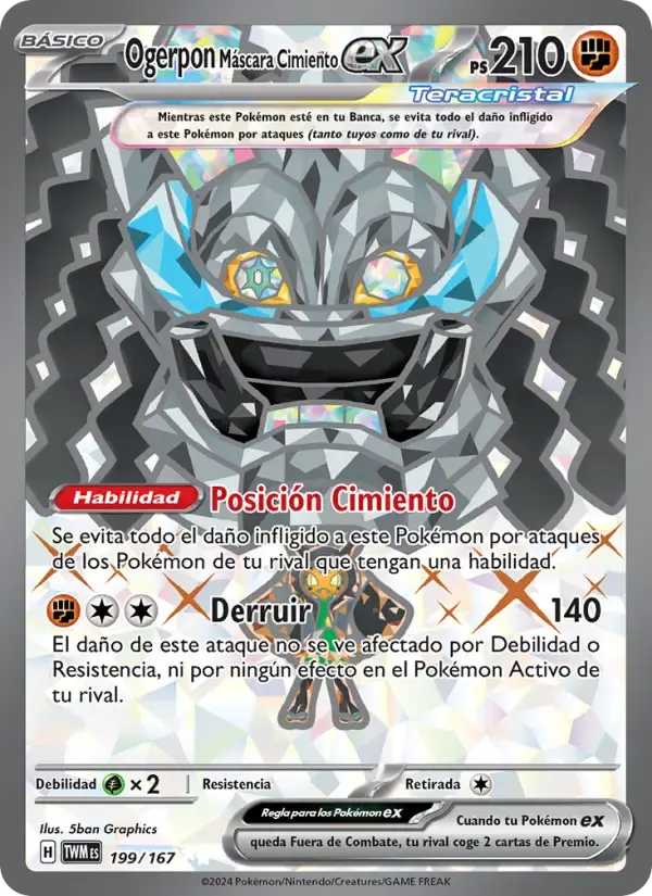 Ogerpon Máscara Cimiento ex — Mascarada Crepuscular 199 Spanish Pokémon card