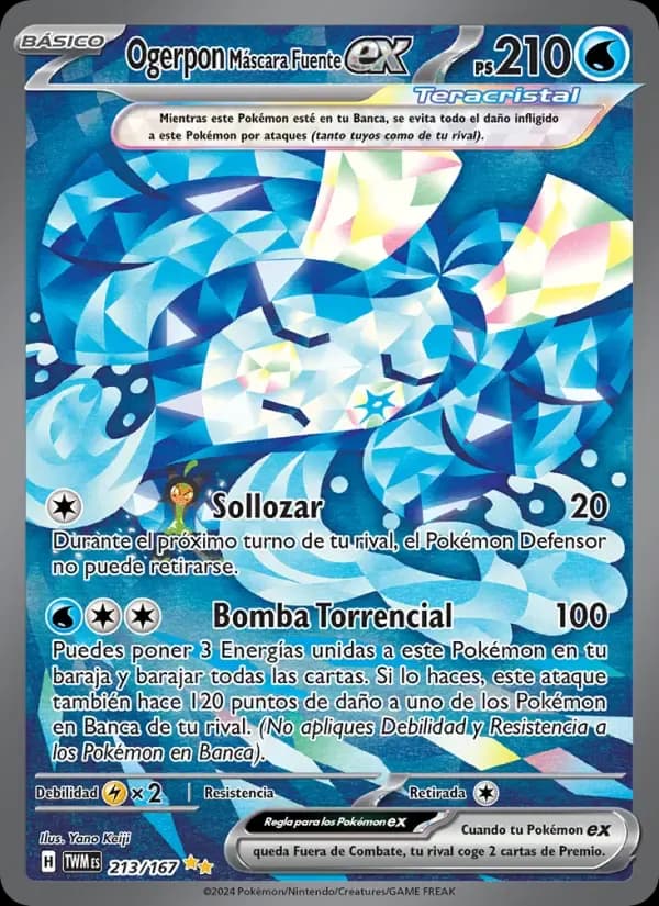 Ogerpon Máscara Fuente ex — Mascarada Crepuscular 213 Spanish Pokémon card