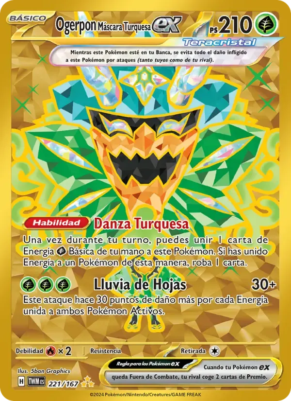 Ogerpon Máscara Turquesa ex — Mascarada Crepuscular 221 Spanish Pokémon card