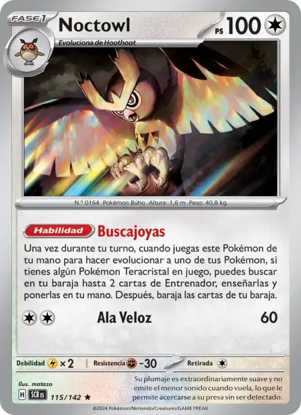 Noctowl — Corona Astral 115 Spanish Pokémon card