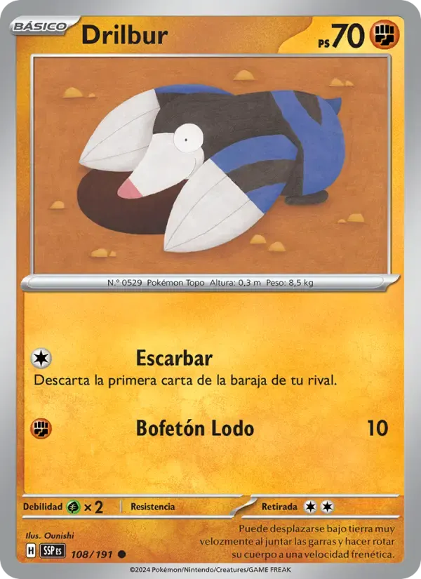 Drilbur — Chispas Fulgurantes 108 Spanish Pokémon card