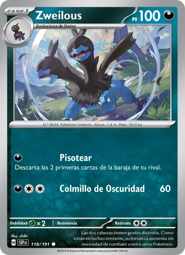 Zweilous — Chispas Fulgurantes 118 Spanish Pokémon card