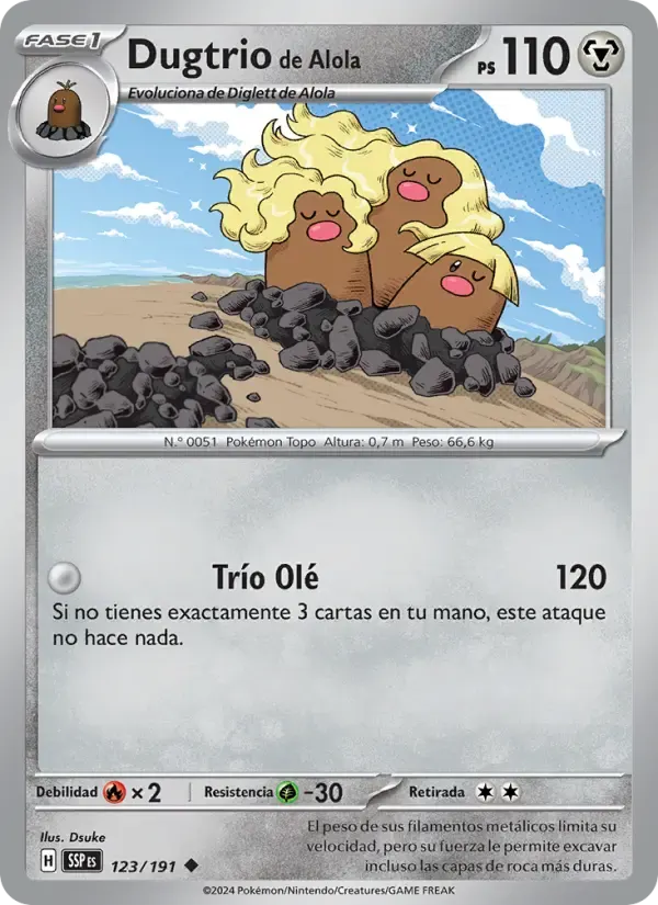 Dugtrio de Alola — Chispas Fulgurantes 123 Spanish Pokémon card