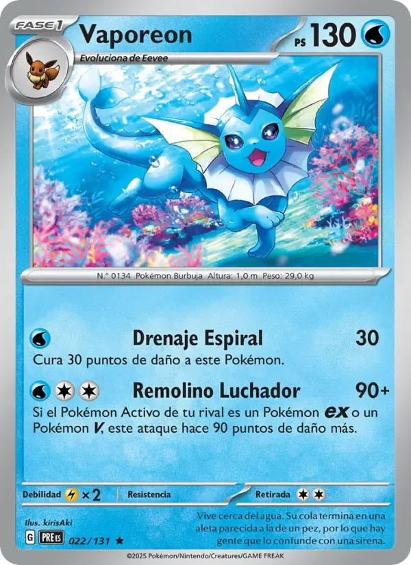 Vaporeon — Evoluciones Prismáticas 22 Spanish Pokémon card
