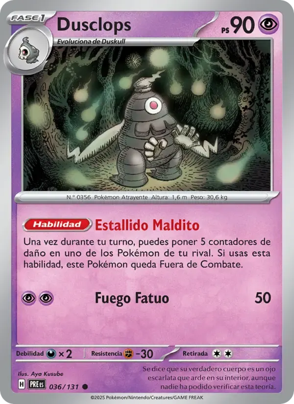 Dusclops — Evoluciones Prismáticas 36 Spanish Pokémon card
