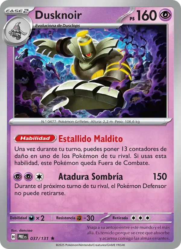 Dusknoir — Evoluciones Prismáticas 37 Spanish Pokémon card