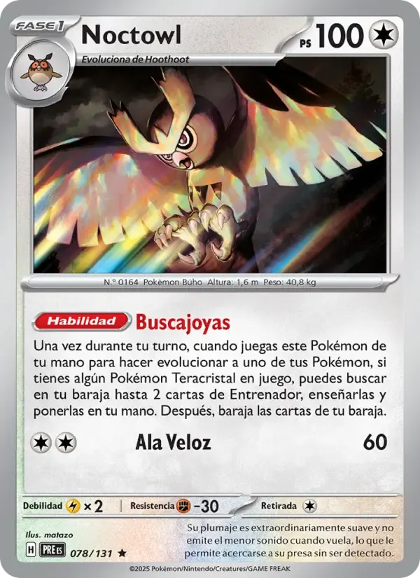 Noctowl — Evoluciones Prismáticas 78 Spanish Pokémon card