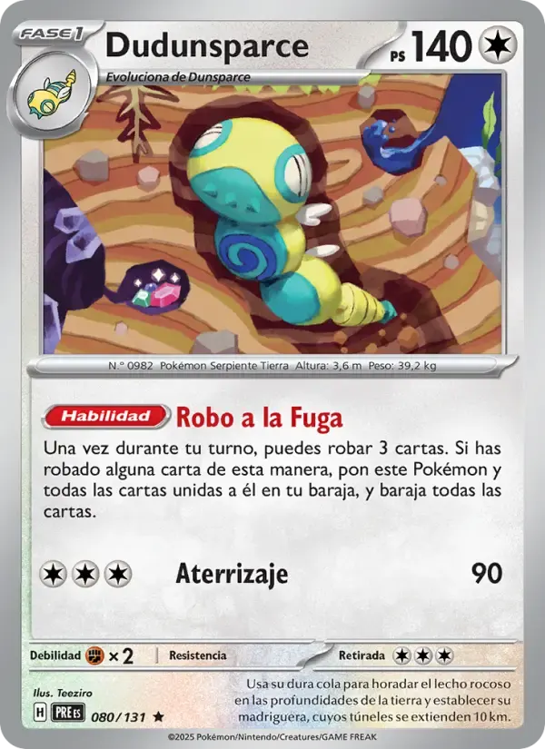 Dudunsparce — Evoluciones Prismáticas 80 Spanish Pokémon card
