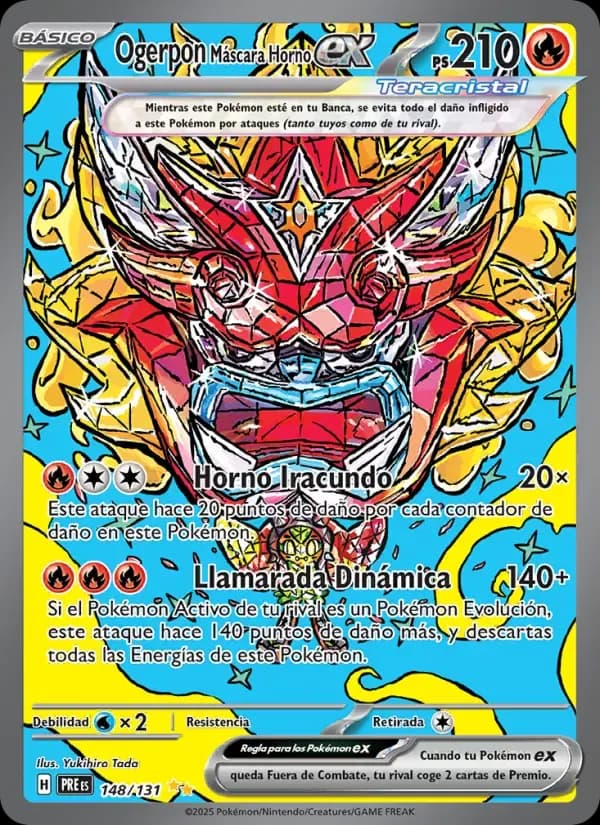 Ogerpon Máscara Horno ex — Evoluciones Prismáticas 148 Spanish Pokémon card