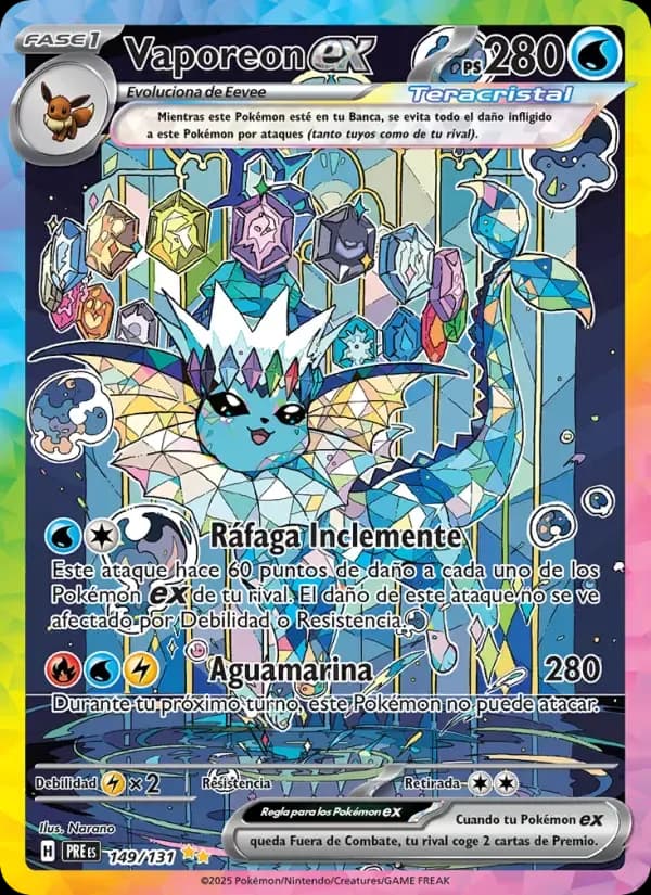 Vaporeon ex — Evoluciones Prismáticas 149 Spanish Pokémon card