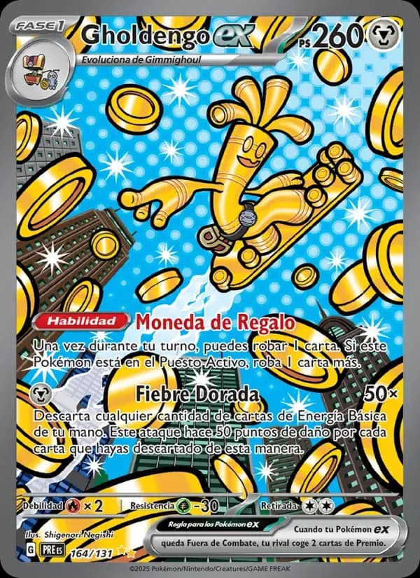 Gholdengo ex — Evoluciones Prismáticas 164 Spanish Pokémon card