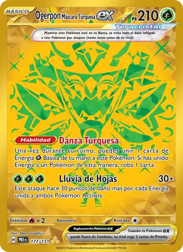 Ogerpon Máscara Turquesa ex — Evoluciones Prismáticas 177 Spanish Pokémon card