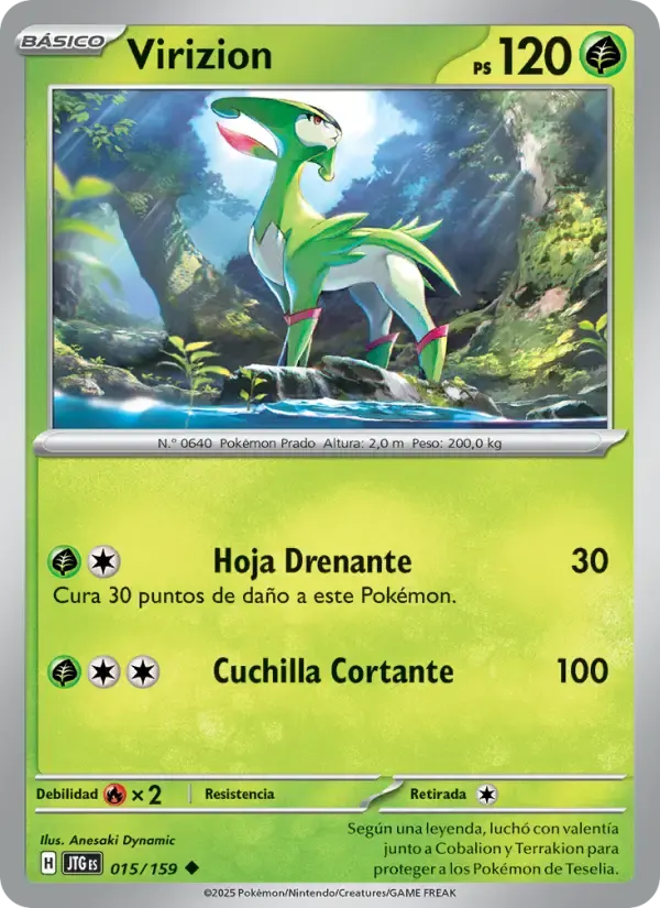 Virizion — Juntos de Aventuras 15 Spanish Pokémon card