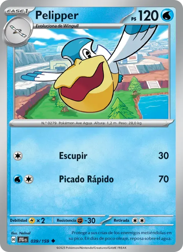 Pelipper — Juntos de Aventuras 39 Spanish Pokémon card