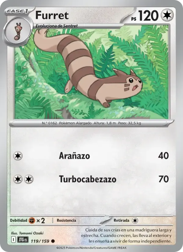 Furret — Juntos de Aventuras 119 Spanish Pokémon card