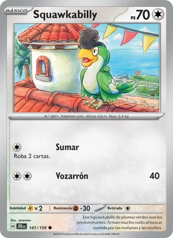 Squawkabilly — Juntos de Aventuras 141 Spanish Pokémon card
