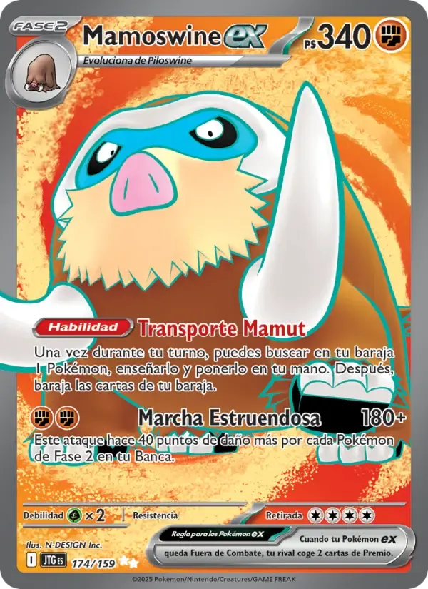 Mamoswine ex — Juntos de Aventuras 174 Spanish Pokémon card