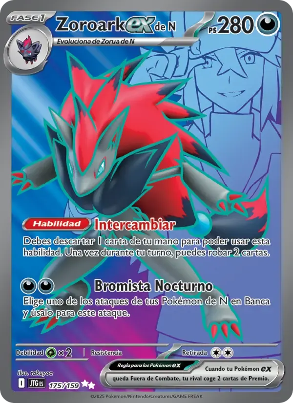 Zoroark ex de N — Juntos de Aventuras 175 Spanish Pokémon card