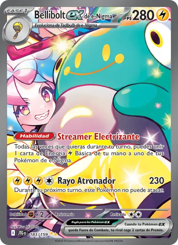 Bellibolt ex de e-Nigma — Juntos de Aventuras 183 Spanish Pokémon card