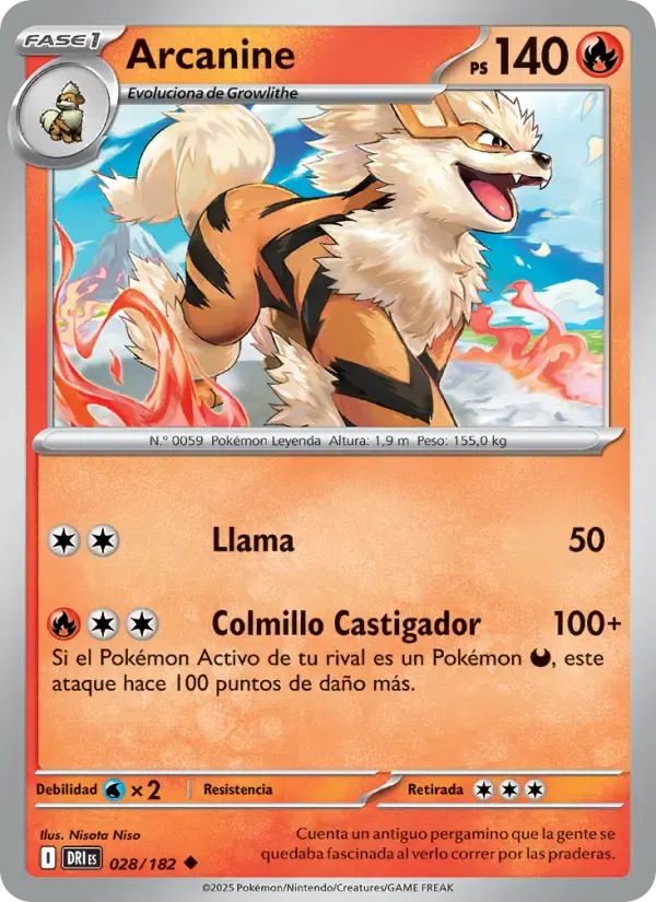 Arcanine — Rivales Predestinados 28 Spanish Pokémon card